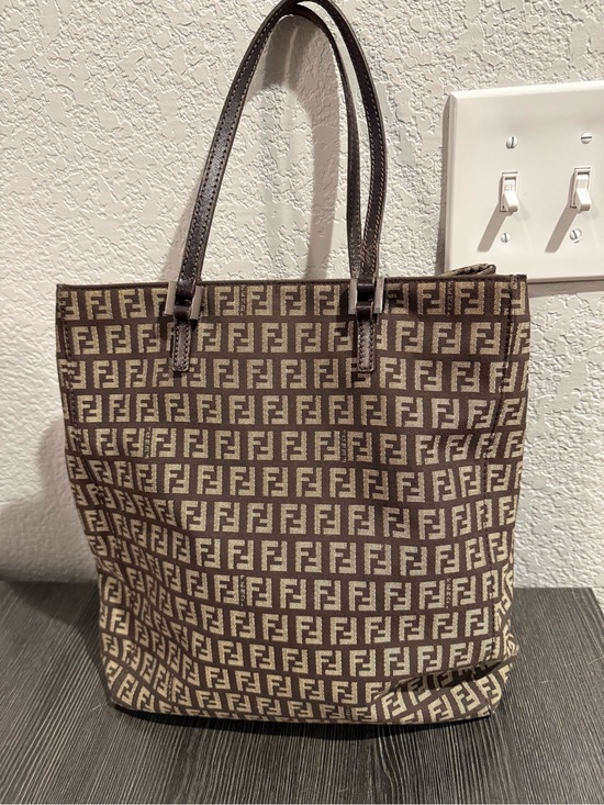Fendi Handbags - Fendi Brown Monogram Canvas and Leather  Tote with Dark Brown Leather handles.